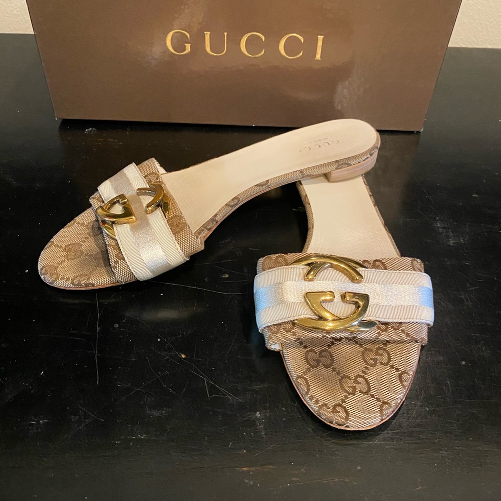 GUCCI GG SANDALS fabric size:7.5 PREOWNED